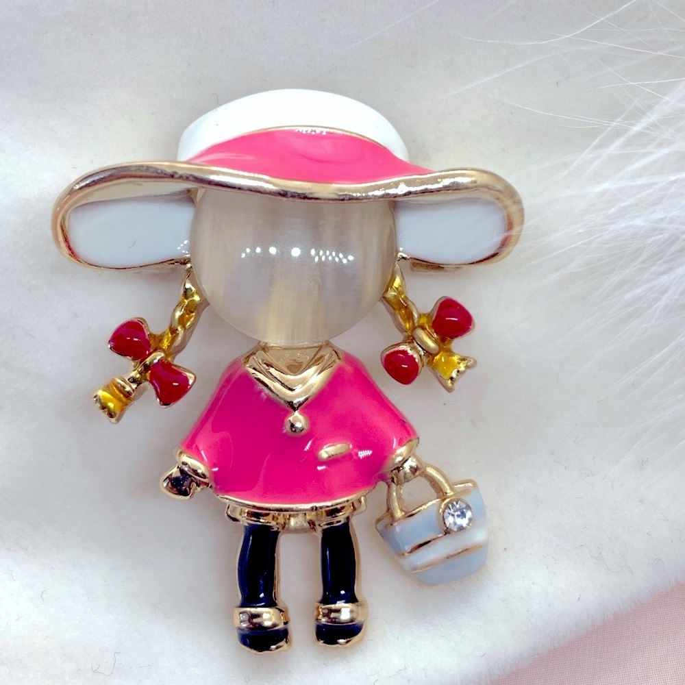Cute Opal Pink Dress Girl Brooch